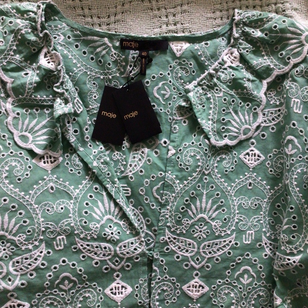 Maje Raberie Embroidered Eyelet Cotton Dress hold C - Picture 10 of 16